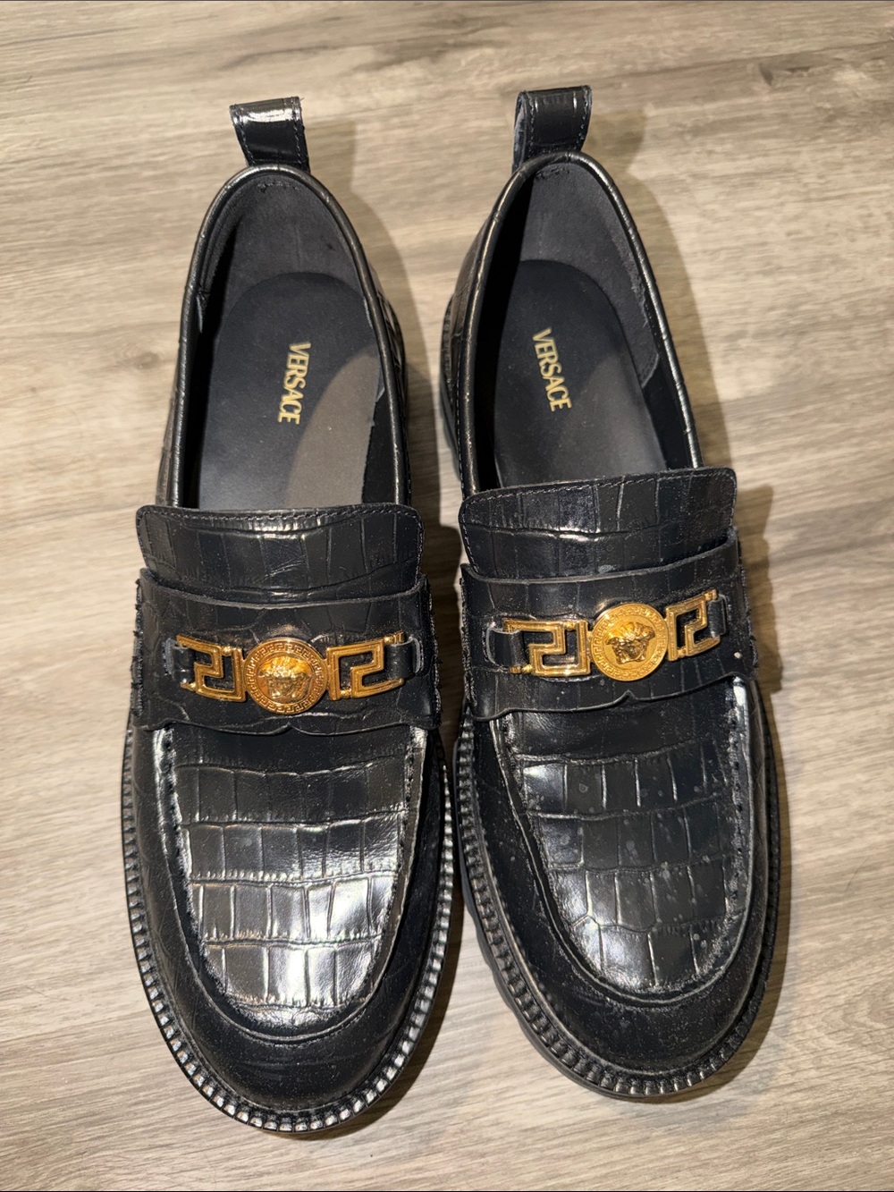 Authentic Versace Embossed Leather Loafers